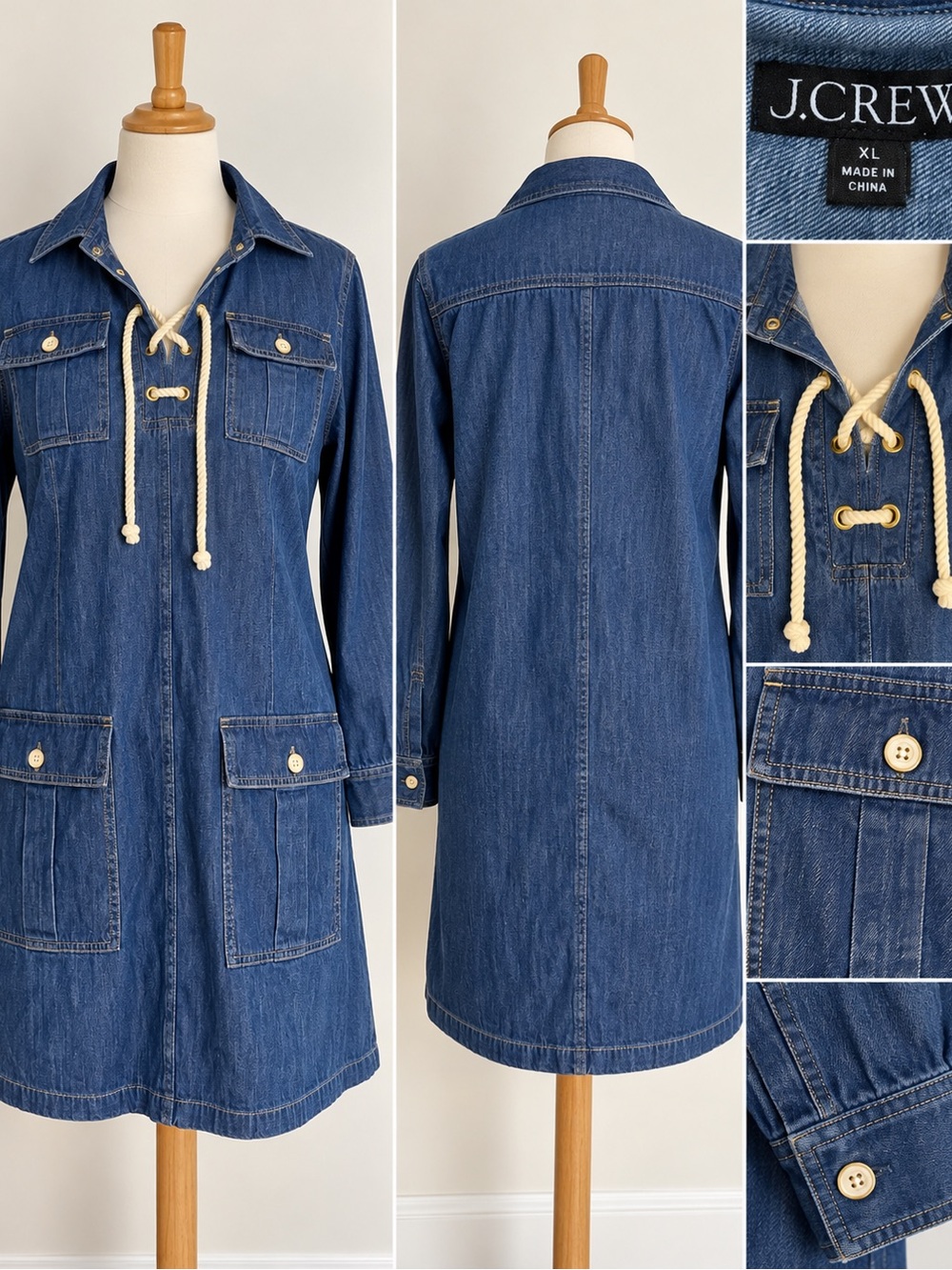 J. Crew Blue Denim Lace-Up Utility Jacket-Dress